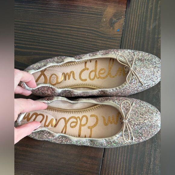 Sam Edelman Women’s Silver & Pink Multi Glitter Felicia Slip On Flat Shoes - Picture 5 of 8